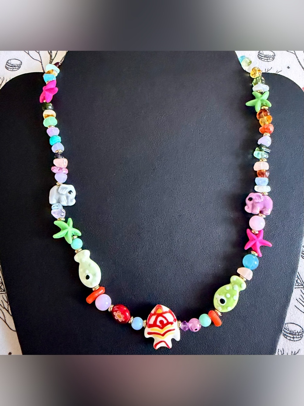 Whimsical Ocean Themed Mixed Media "Kidcore" Necklace 🌈🐟✨🐠
